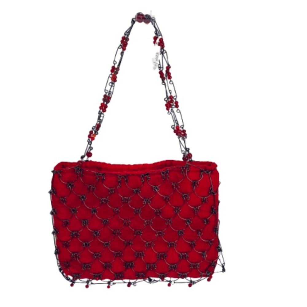 Eye Ful Bag Handbag Purse Red Metal Beaded Party Dressy Small Handbag NEW